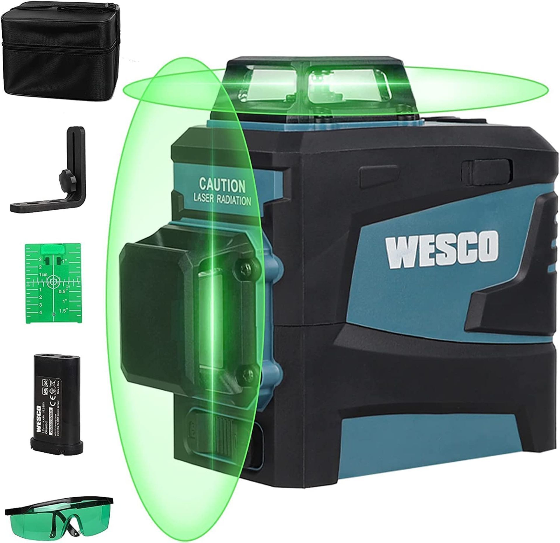New & Boxed WESCO 3D Cross Line Laser Level, 65ft Green Laser Tool, Manual and Automatic Mode, - Image 2 of 2
