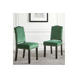 Draycott Set of 2 Pine Green Velvet Dining Chairs. - E24. RRP £209.99. Accented by retro brass