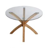 Lugano 110cm Round Glass Top Solid Oak Legs Dining Table. - ER26. RRP £379.99. Featuring four subtly