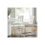 Keyston Set of 2 Cream White PU Leather Upholstered Dining Chairs with Chrome Legs. - E24. RRP £