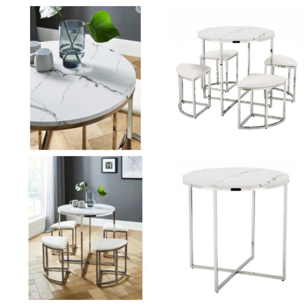 New Milan Hideaway Space Saving Dining Sets - Chrome & Marble - Trade & Single Lots - Delivery Available!