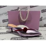 NEW & BOXED MARY CHING Isabella 50 Heel Ladies High End Fashion Shoes. PINK METALLIC. SIZE 35.
