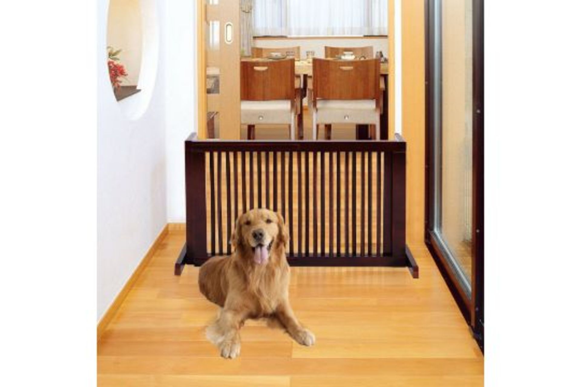 Folding Adjustable Free Standing 3 Panel Wood Fence. - PW. Constructed of wood and durable frame,