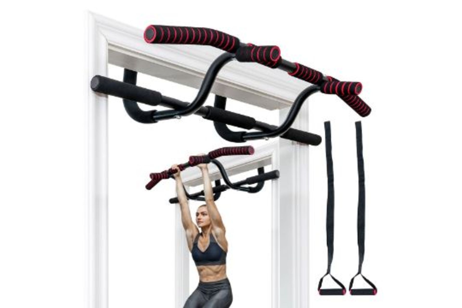 Doorway Pull up Bar Strength Training with Power Ropes and Foam Padded Handles. - PW. This pull-up