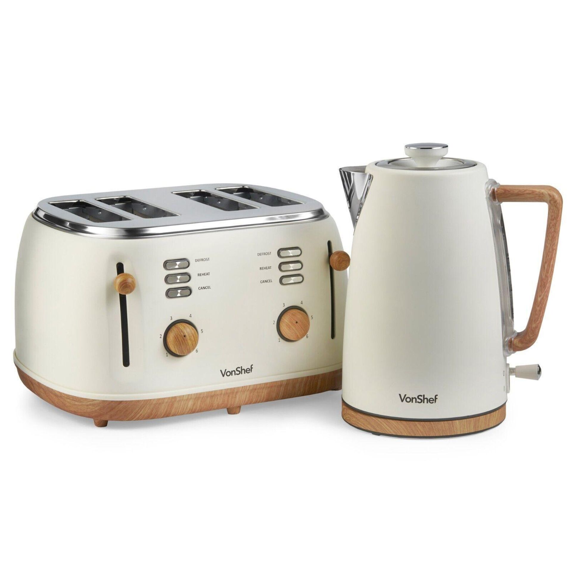 VonShef Kettle and Toaster Cream – 1.7L Kettle &amp; 4 Slice Toaster - Fika Range - ER52