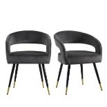 Laurel Wave Charcoal Velvet Set of 2 Dining Chairs. - ER20. RRP £249.99. The curved cut out backrest