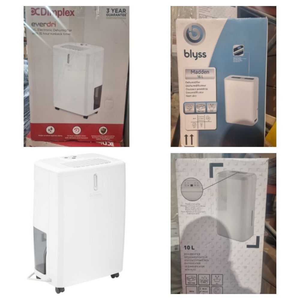 Dehumidifiers from Dimplex, Silentnight, Blyss & More! Various Sizes: 10,12 & 16 Litre - Pallets, Trade & Single Lots - Delivery Available!