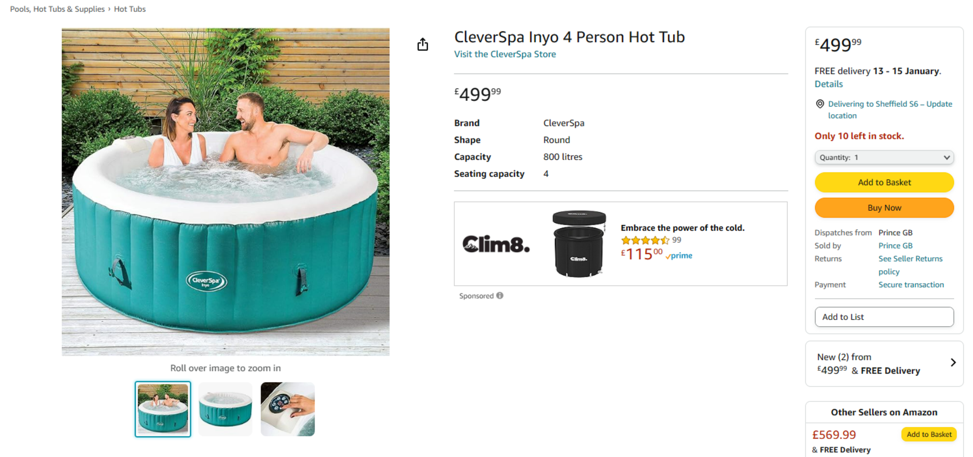 Pallet to Contain 8 x New & Boxed CleverSpa Inyo 4 Person Hot Tub. RRP £499.99 each. There is no