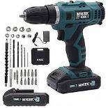 MYLEK 21V Cordless Drill With Two Li-ion Batteries And 29 Piece Accessory Set - ER46.