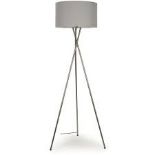 Floor Lamp Tripod Camden Light in Chrome with Cylinder Lampshade - Cool Grey. - ER46.