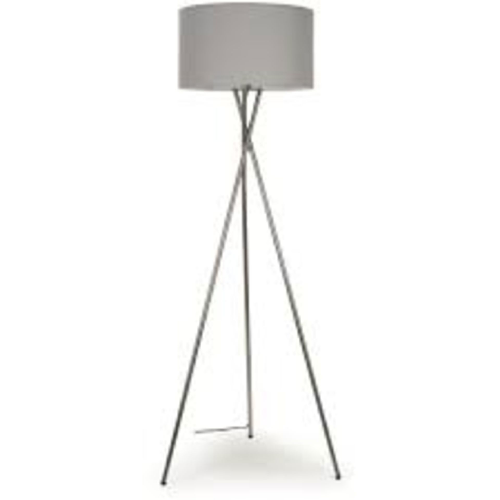 Floor Lamp Tripod Camden Light in Chrome with Cylinder Lampshade - Cool Grey. - ER46.