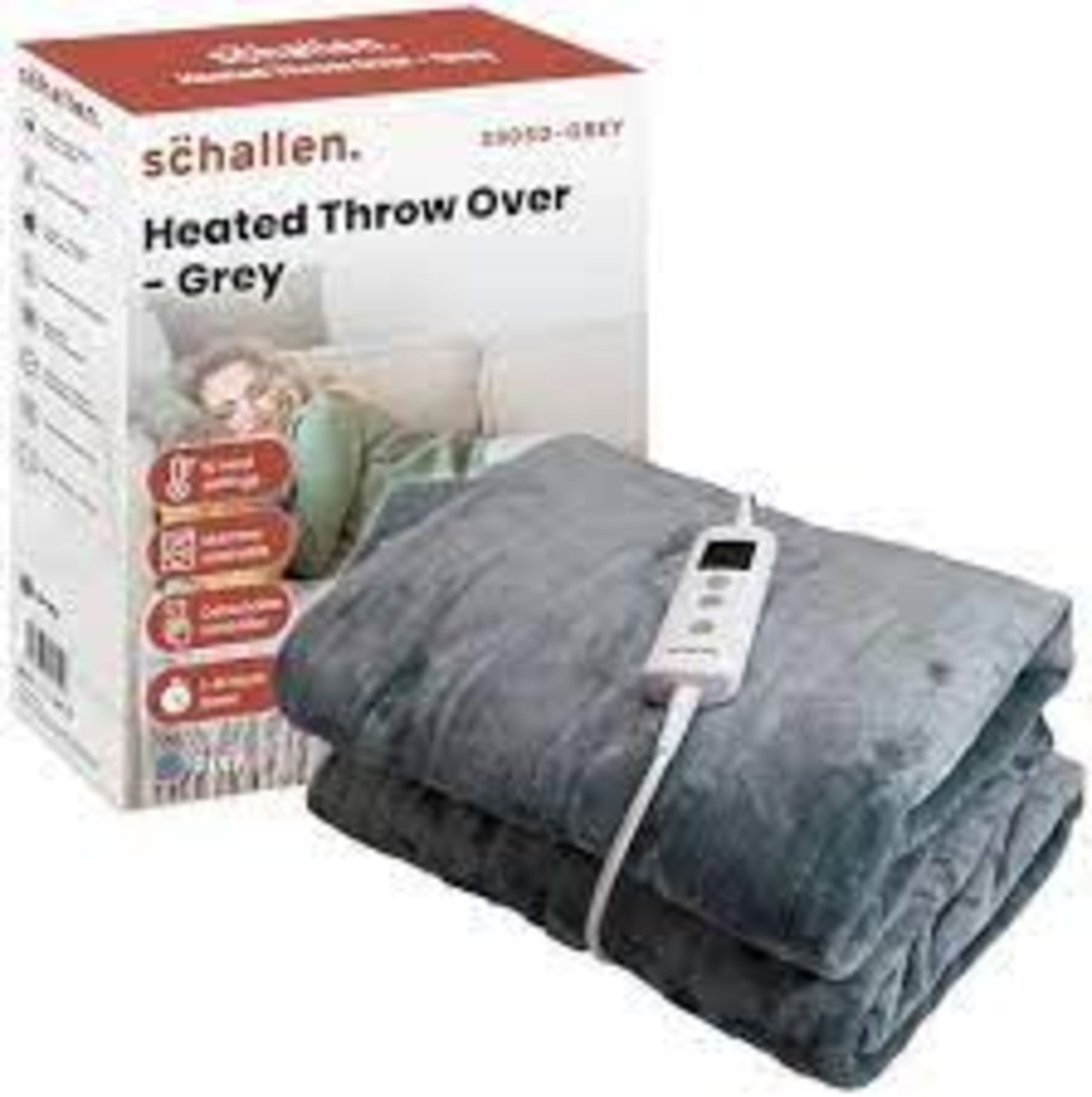 Schallen Grey Soft Heated Warm Throw Over Blanket With Timer And 10 Heat Settings 120x160cm - ER46.