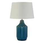 Blue Ceramic Table Lamp - ER47. The ridged design on the ceramic base of this table lamp works