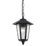 CONTEMPORARY BLACK DIE-CAST HANGING LANTERN PORCH LIGHT FITTING. - ER46.