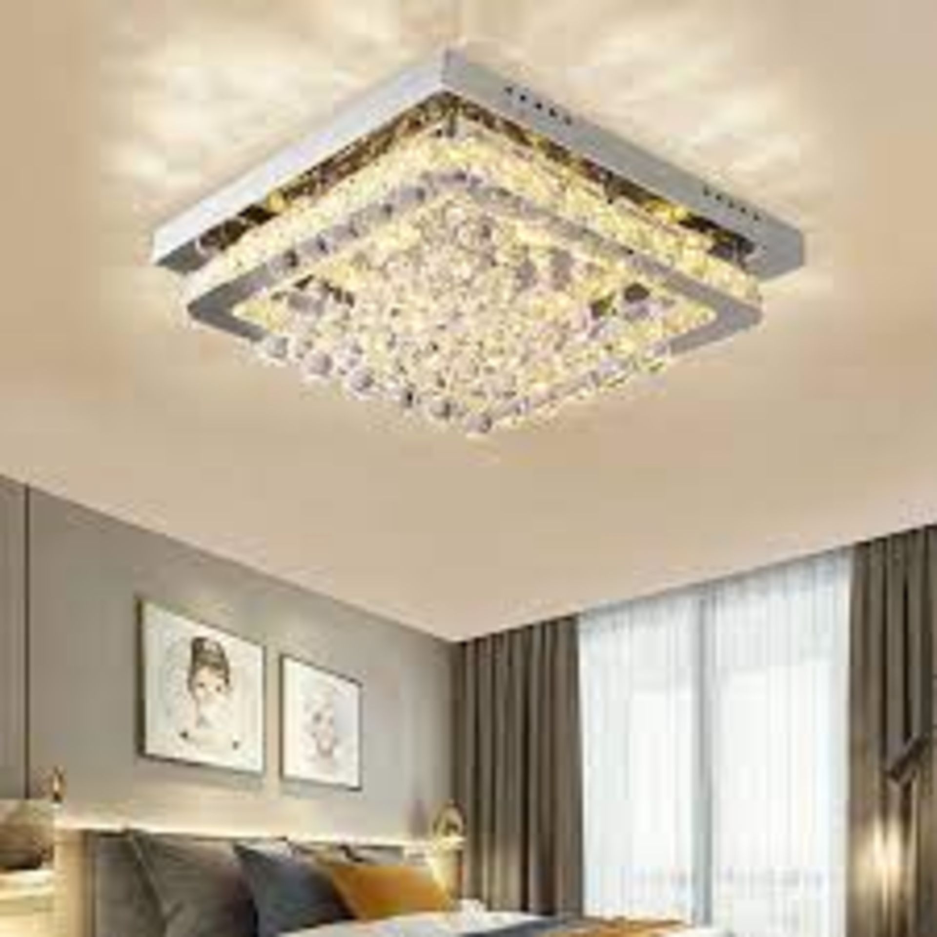 30w Ceiling Crystal Lamp Stainless Steel Lighting Fixture Square - ER47.