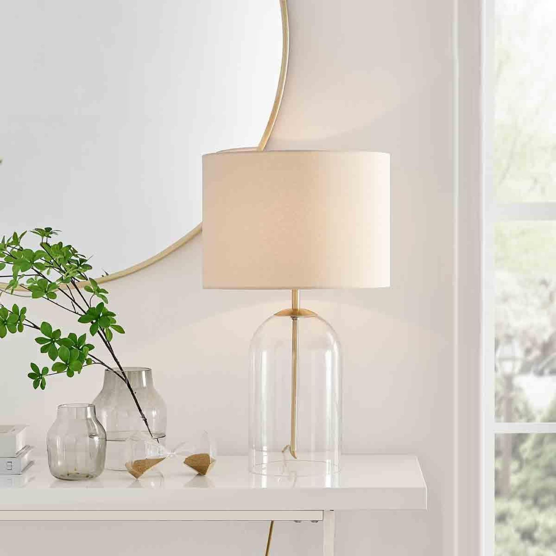 Furniture Box Nora Furniture Box Clear Glass Gold and Cream Shade Table Lamp Light - ER47. Our