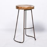 Industrial 74cm Tractor Style Mango Wooden Seat Rustic Iron Metal Large Bar Stool. - ER26.