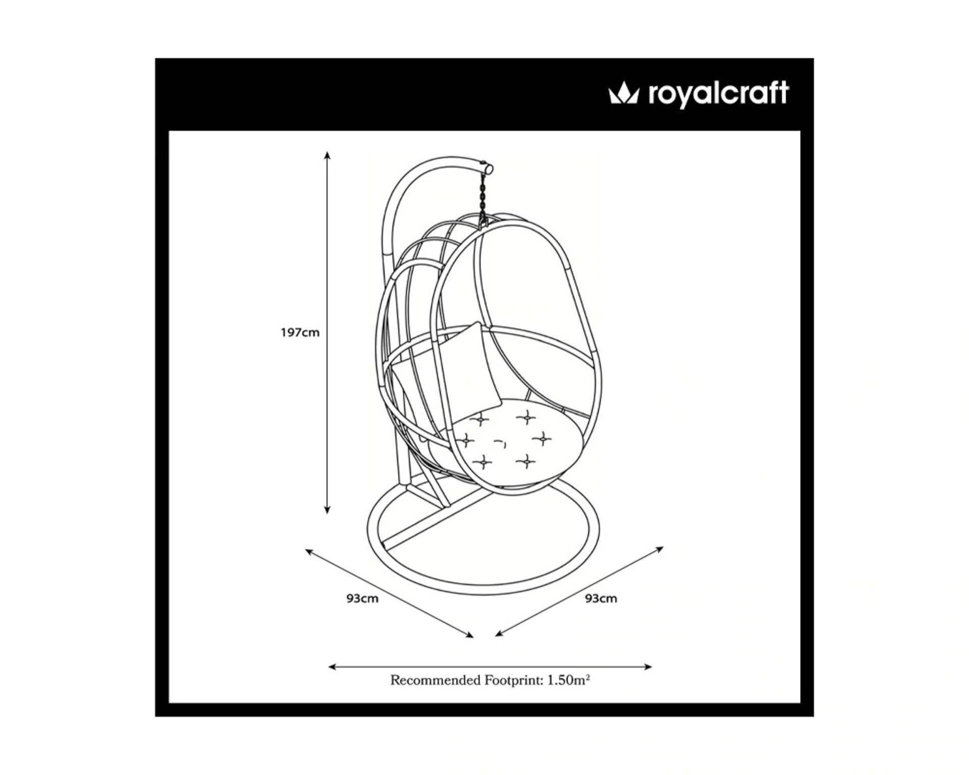 New & Packaged ROYALCRAFT Wentworth Hanging Pod Chair Including Back and Seat Cushions. RRP £699. ( - Image 3 of 3