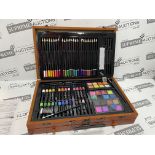 TRADE LOT 10 X BRAND NEW 142 PIECE PREMIUM ART SETS IN WOODEN CASE R6.5/6.6