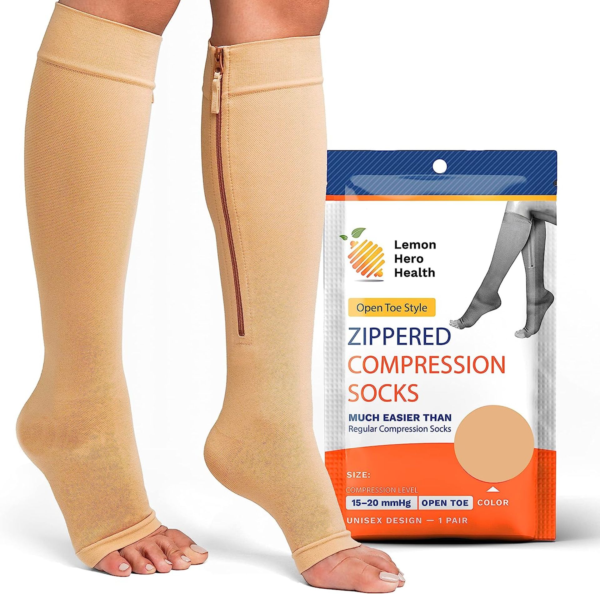 35 X BRAND NEW LEMON HERO HEALTH OPEN TOE STYLE ZIPPERED COMPRESSION SOCKS SIZE XXXL RRP £15 EACH - Image 2 of 2