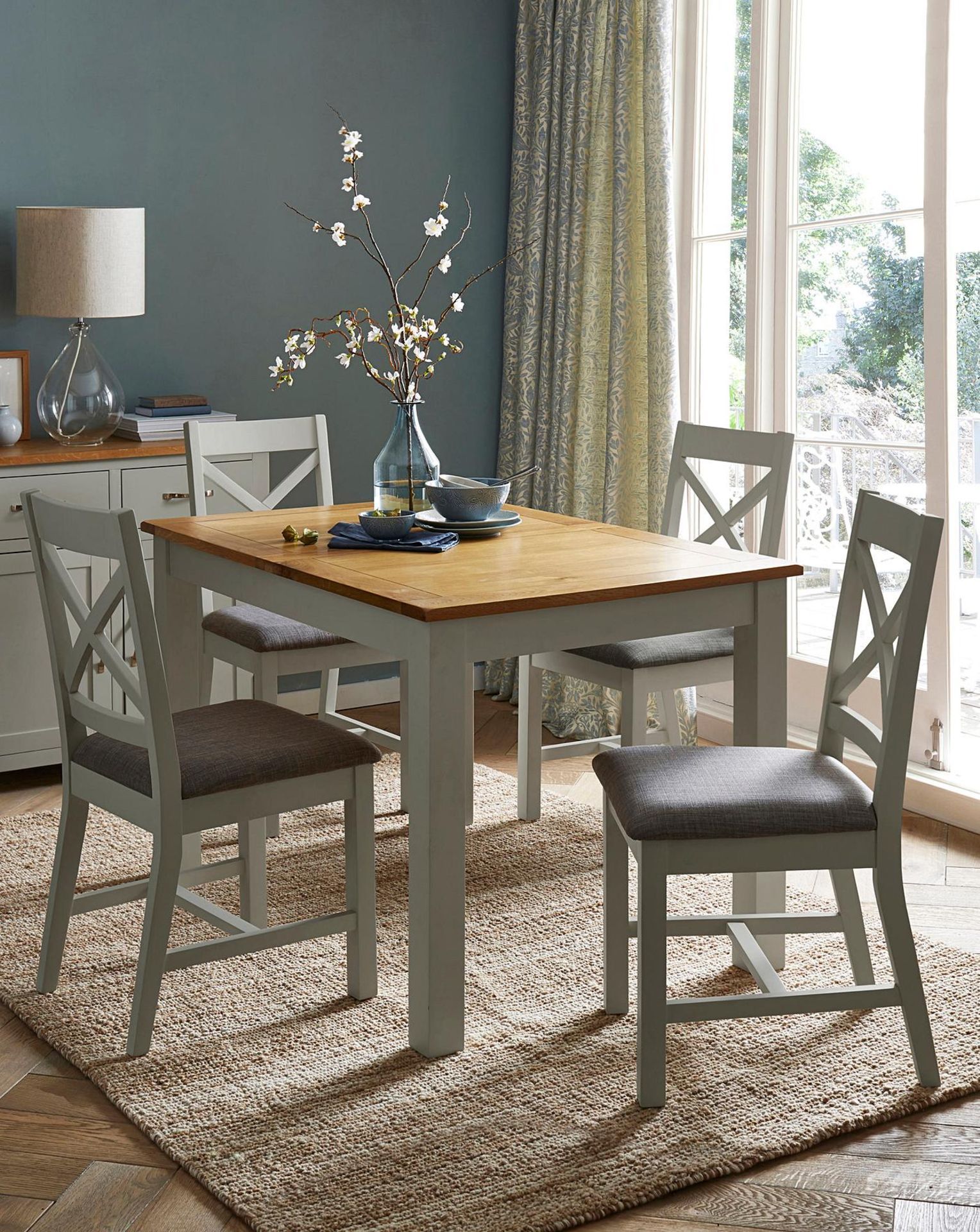 BRAND NEW NORFOLK Two Tone Oak and Oak Veneer Large Extending Dining Table. GREY/OAK. RRP £469 EACH. - Image 2 of 3