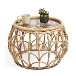 BRAND NEW BAY ISLE EVELYN RATTAN AND GLASS COFFEE TABLE RRP £209 BW