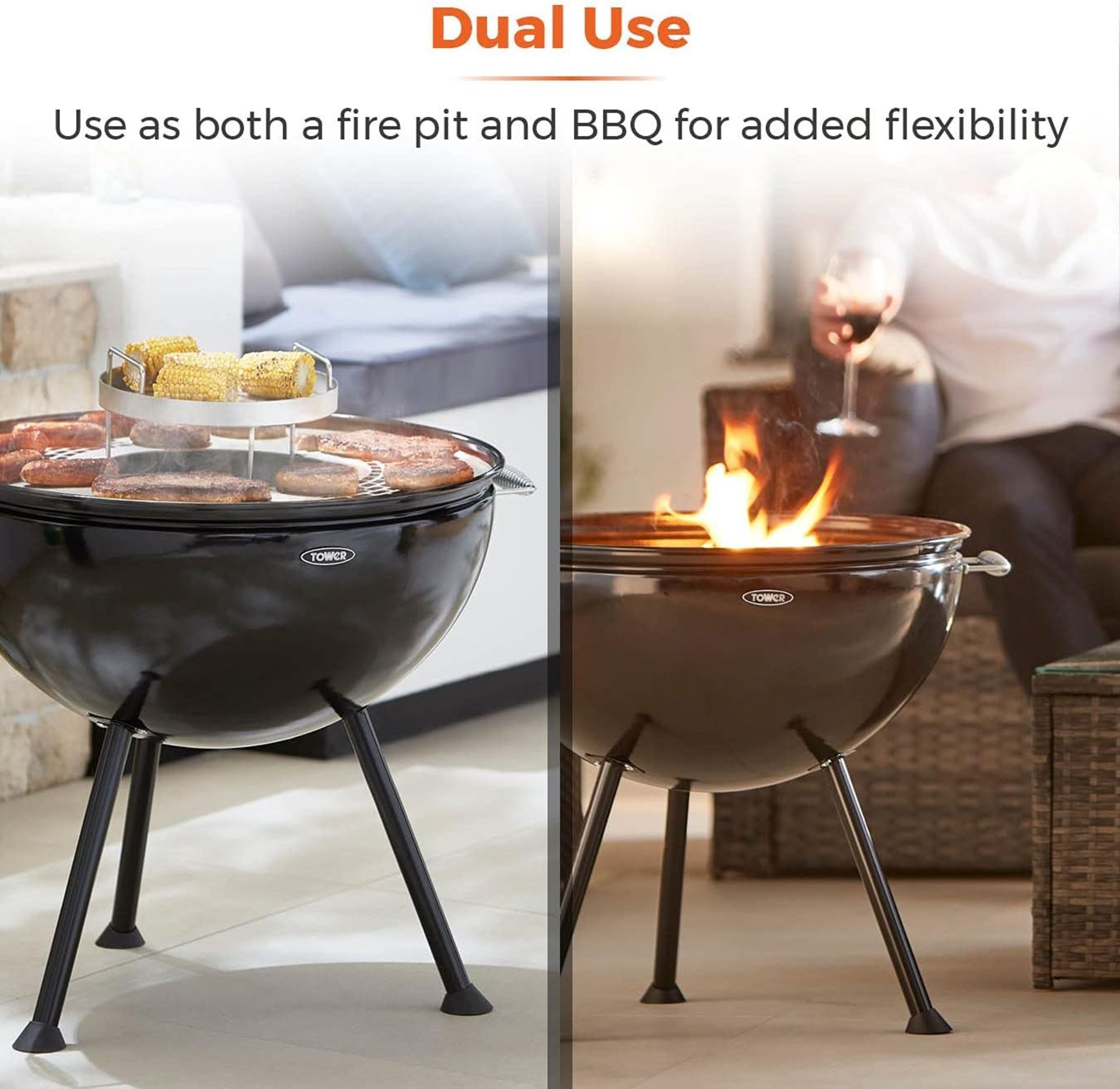 Brand New Tower Sphere Fire Pit and BBQ Grill, Black, DUAL USE â€“ This multi-functional pit n grill - Image 4 of 6