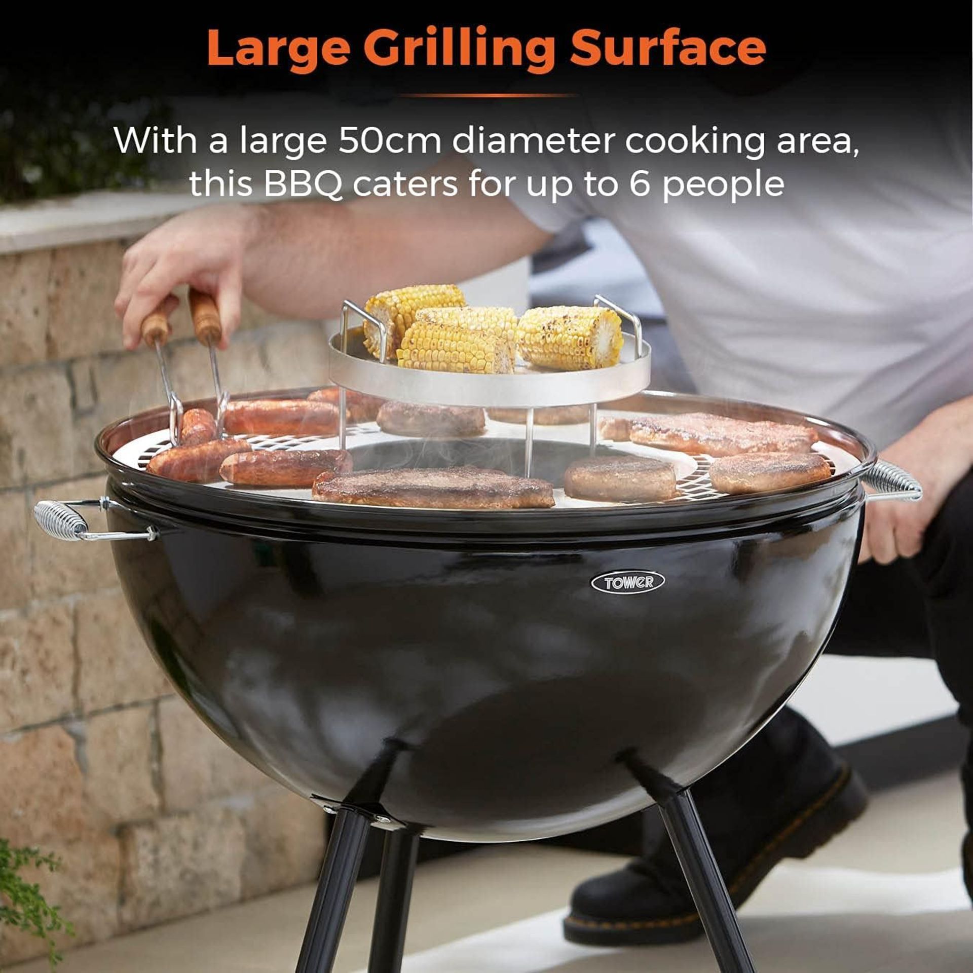 Brand New Tower Sphere Fire Pit and BBQ Grill, Black, DUAL USE â€“ This multi-functional pit n grill - Image 5 of 6