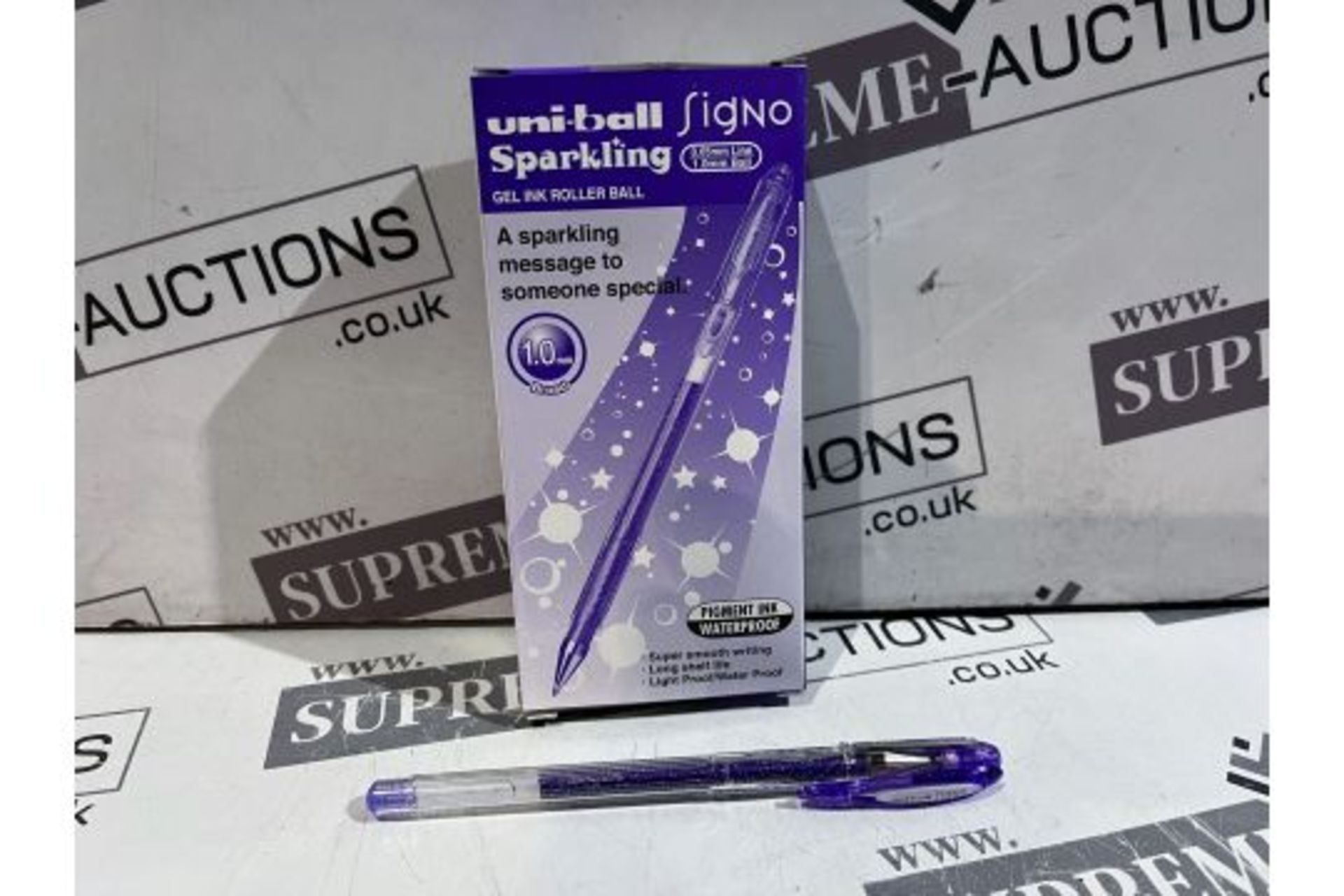 TRADE LOT 180 X BRAND NEW PACKS OF 12 UNIBALL SPARKLING GEL INK ROLLER BALL PENS R9-2 - Image 2 of 2