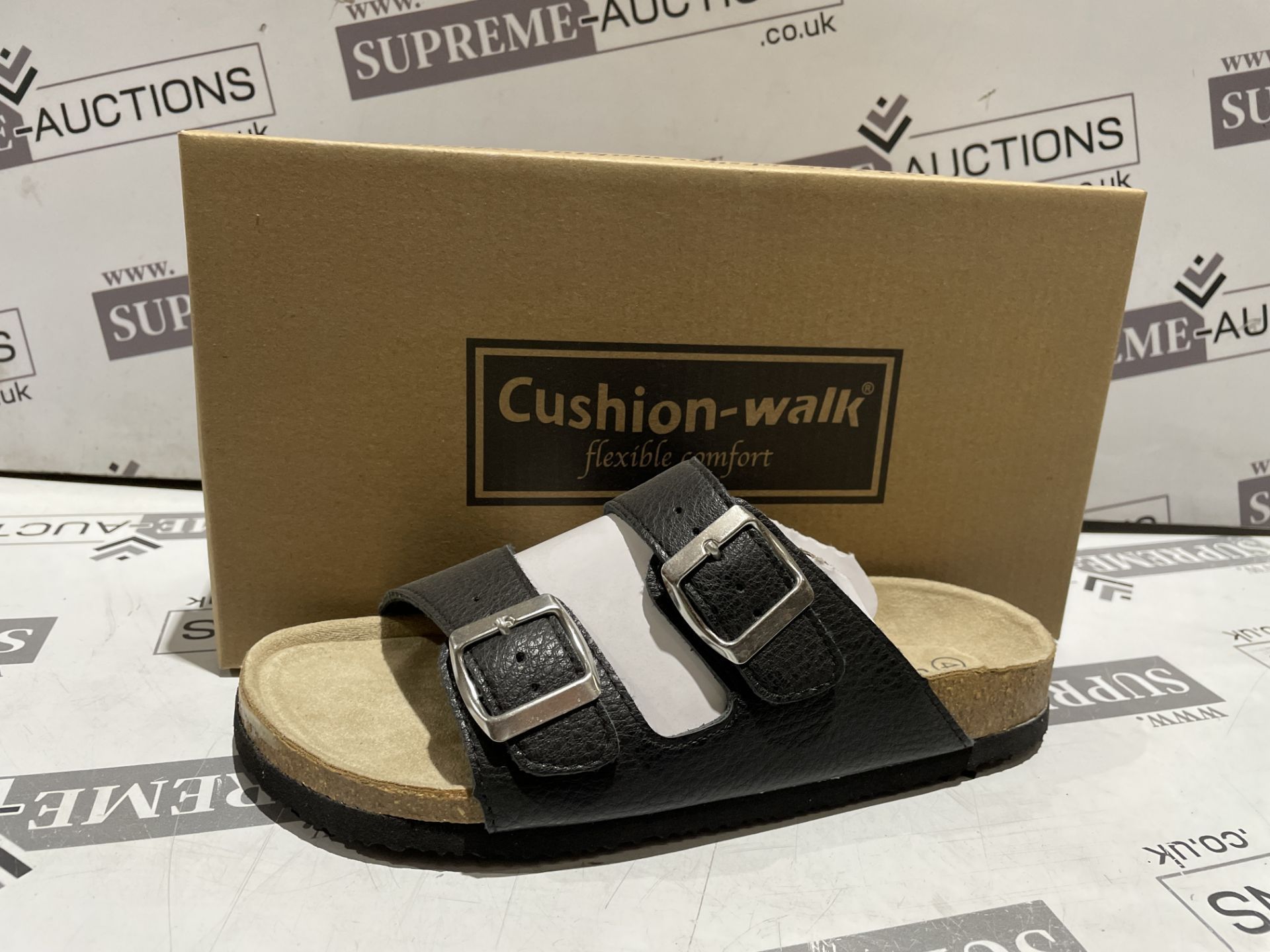 12 X BRAND NEW CUSHIONWALK LUXURY SANDALS METALLIC DOUBLE BUCKLE MULE (SIZES VARY BETWEEN 3 AND 8)