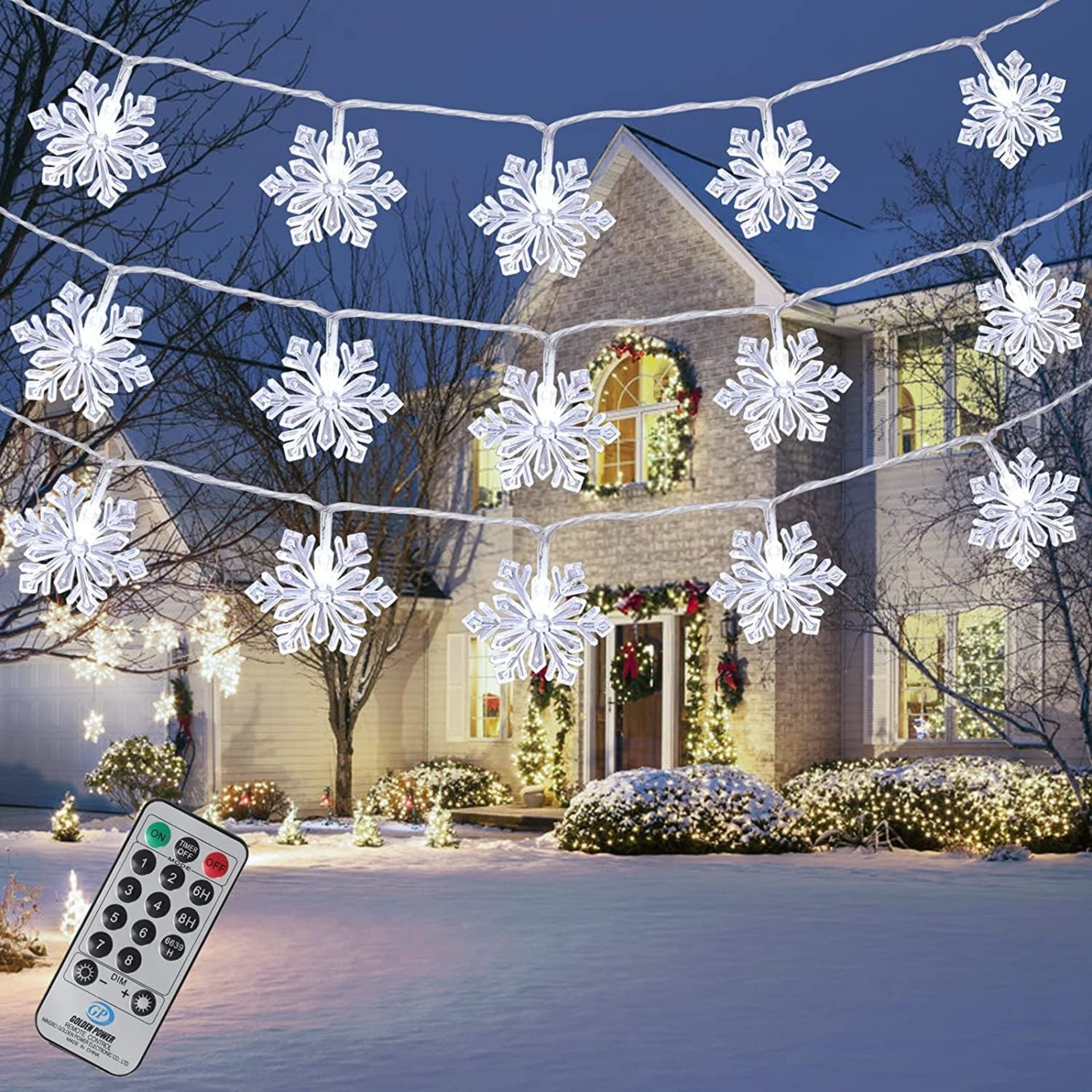 4 x NEW & BOXED SETS OF Snowflake String Lights, 8m/26ft 50 LED Fairy Lights Plug in, 8 Modes - Image 2 of 2