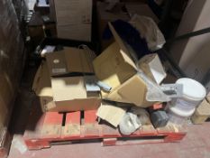 PALLET TO CONTAIN DISPOSABLE GLOVES, BULBS, 20M AIR LINES, URINAL CUBES ETC R12-15