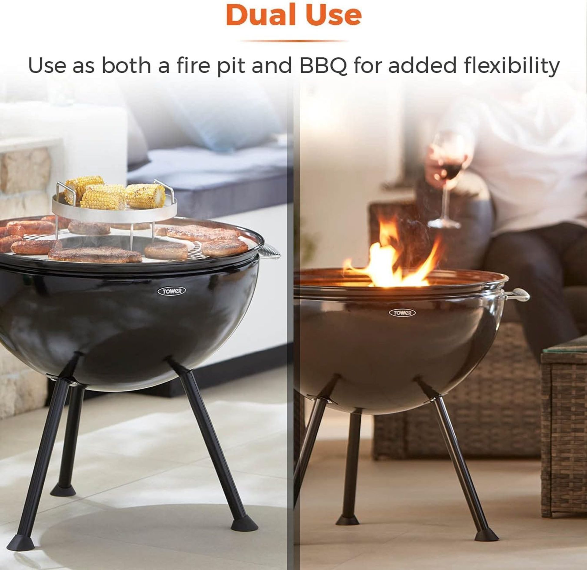 Trade Lot 3 x New & Boxed Tower Sphere Fire Pit and BBQ Grill, Black. RRP £250 each. (VQ577). DUAL - Bild 3 aus 5