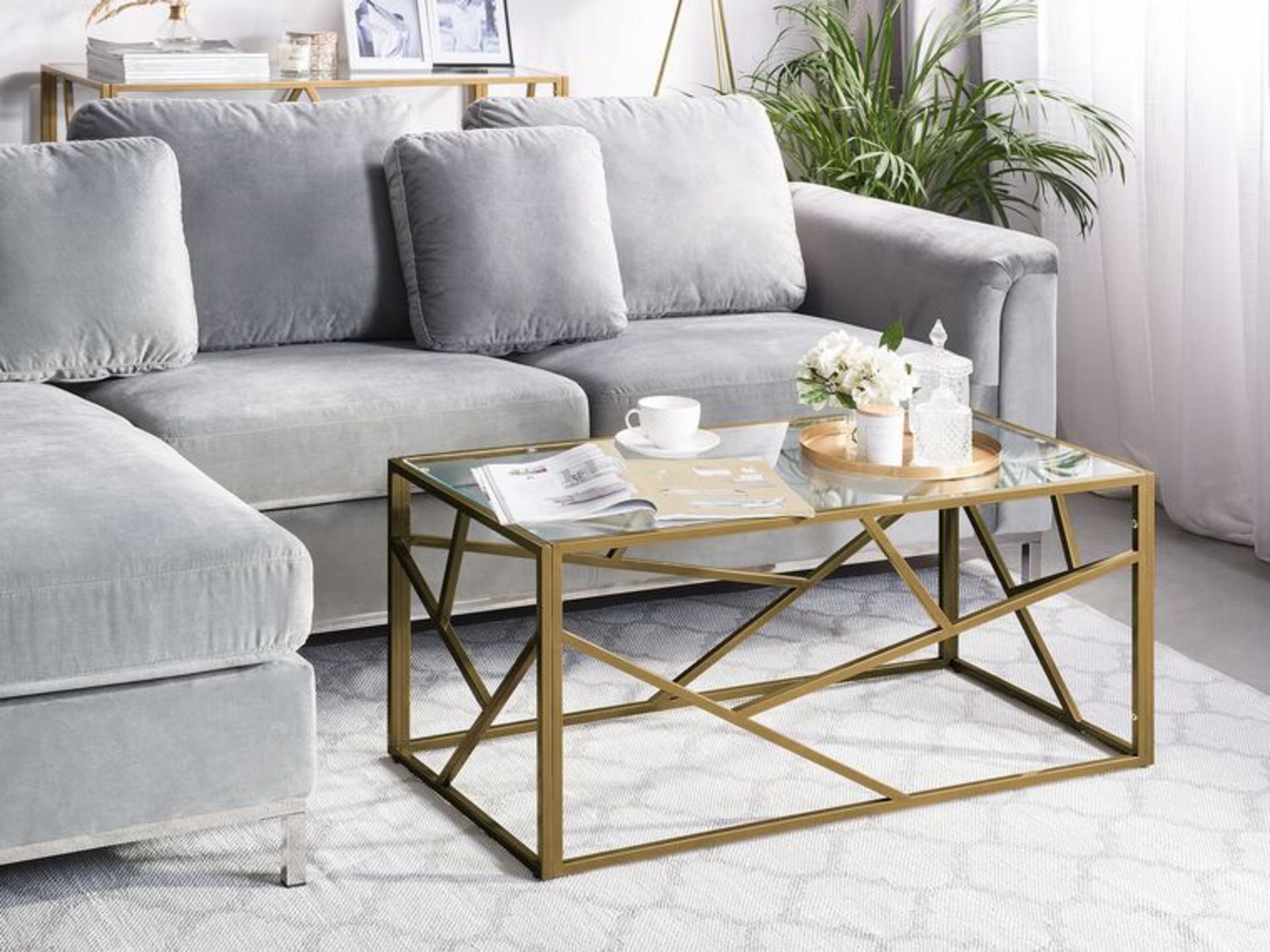Orland Glass Top Coffee Table Gold. - ER30. RRP £329.99. Featuring a modern and industrial - Image 2 of 2