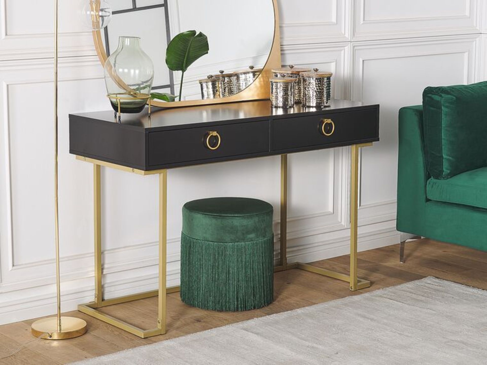 Westport Home Office Desk / 2 Drawer Console Table Black with Gold. - ER30. RRP £329.99. This unique - Image 2 of 2