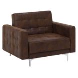 Aberdeen Faux Leather Armchair Brown. - ER30. RRP £599.99. Clean lines and comfort characterize this