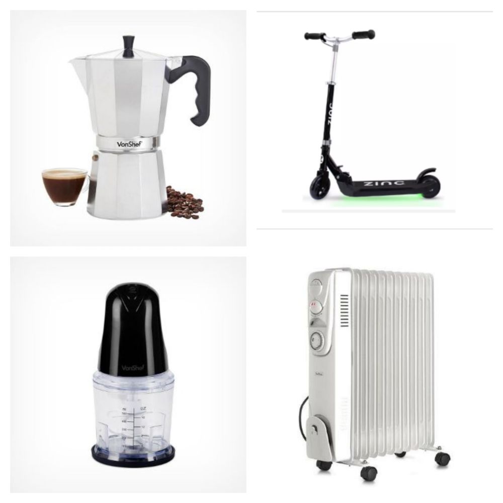 Luxury Electric Scooters, Oil Filled Radiators, Hob Cookers, Racking, Recycling Bins, Lawnmowers, Gas Hobs, Bathroom Furniture and more