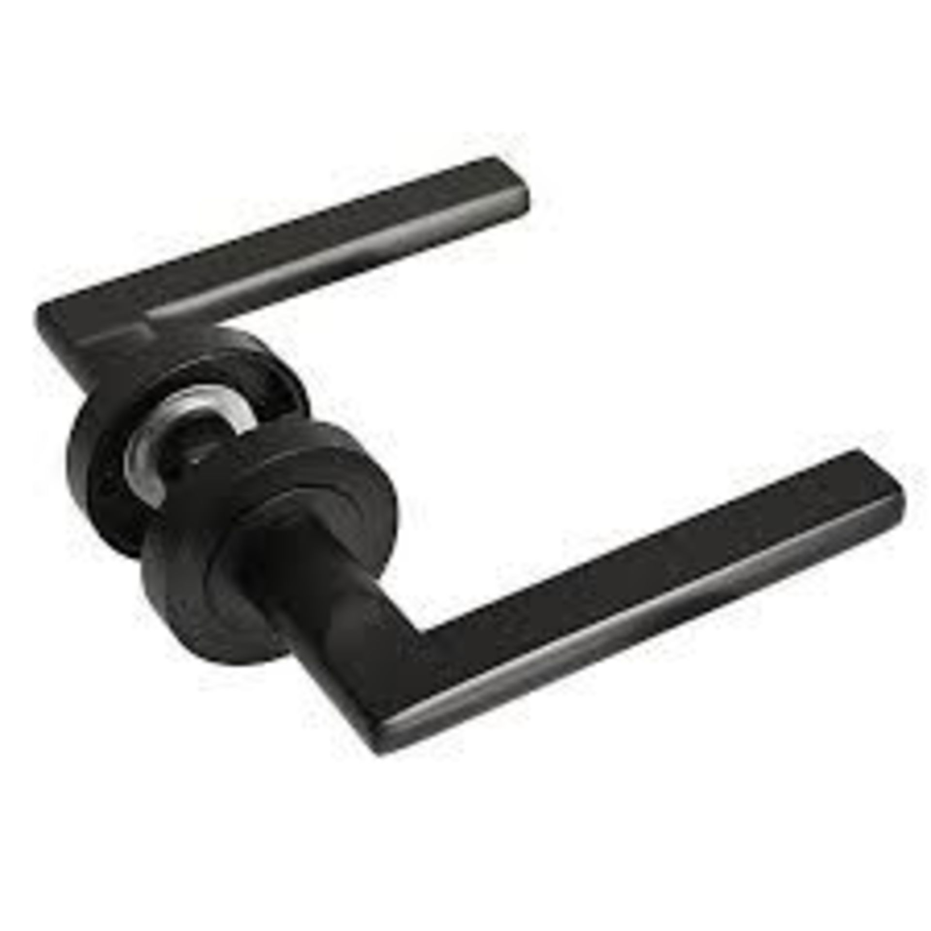 3 x Z747 Lever Rose Matt Black Door Handles, Modern Flat Lever Design. - R13a.12. Matt black