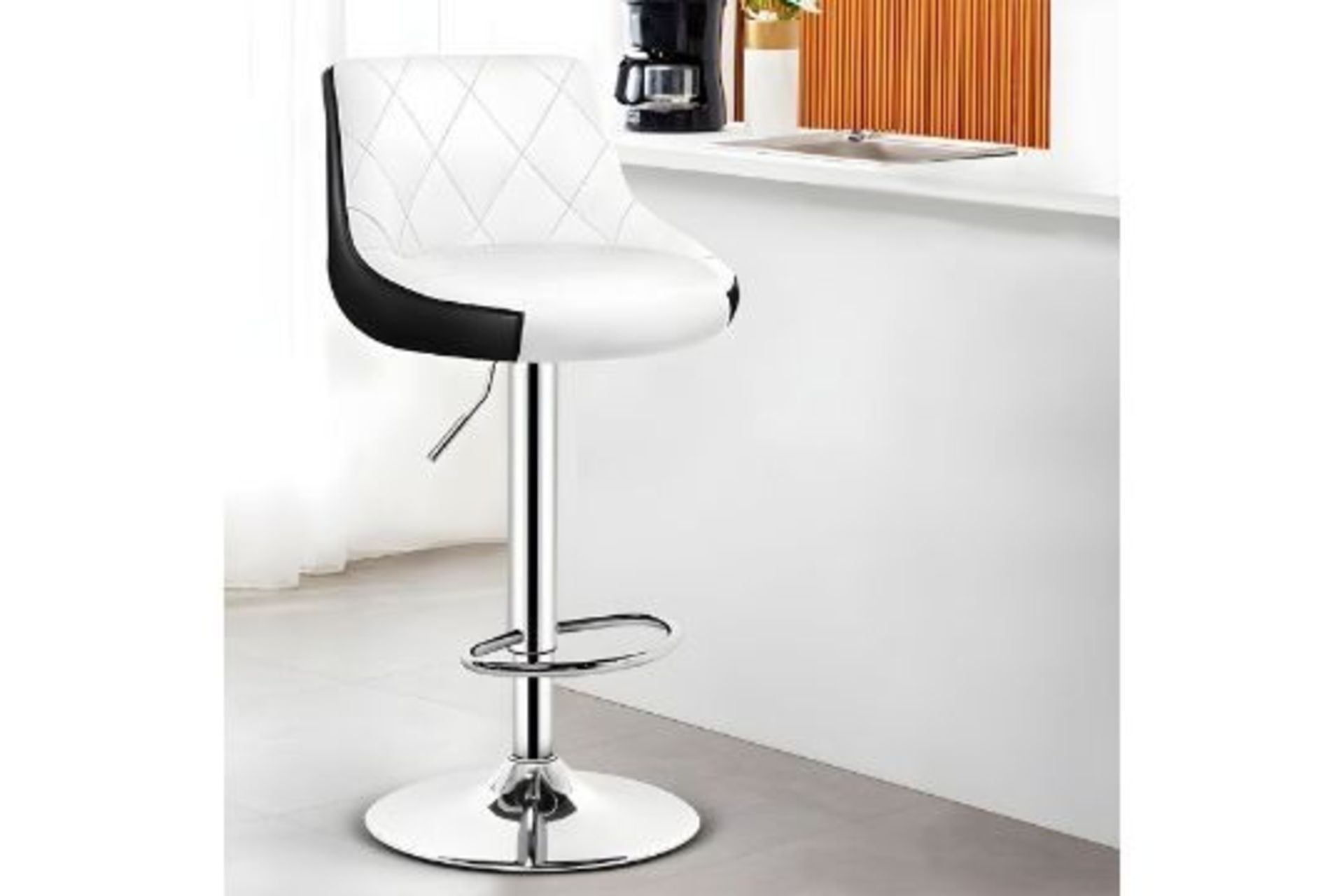 Contemporary Metal Barstool Low Back Faux Leather Footrest Furniture for Bar - 1 Piece White-Black