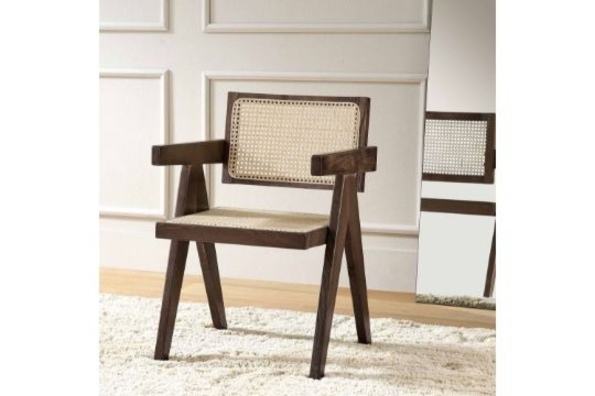 Jeanne Dark Walnut Colour Cane Rattan Solid Beech Wood Dining Chair. - ER24. RRP £219.99. The cane