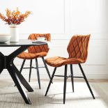 Set of 2 Ampney Diamond Stitch Orange Velvet Dining Chair Set of 2 with Metal Legs. - ER31. RRP £