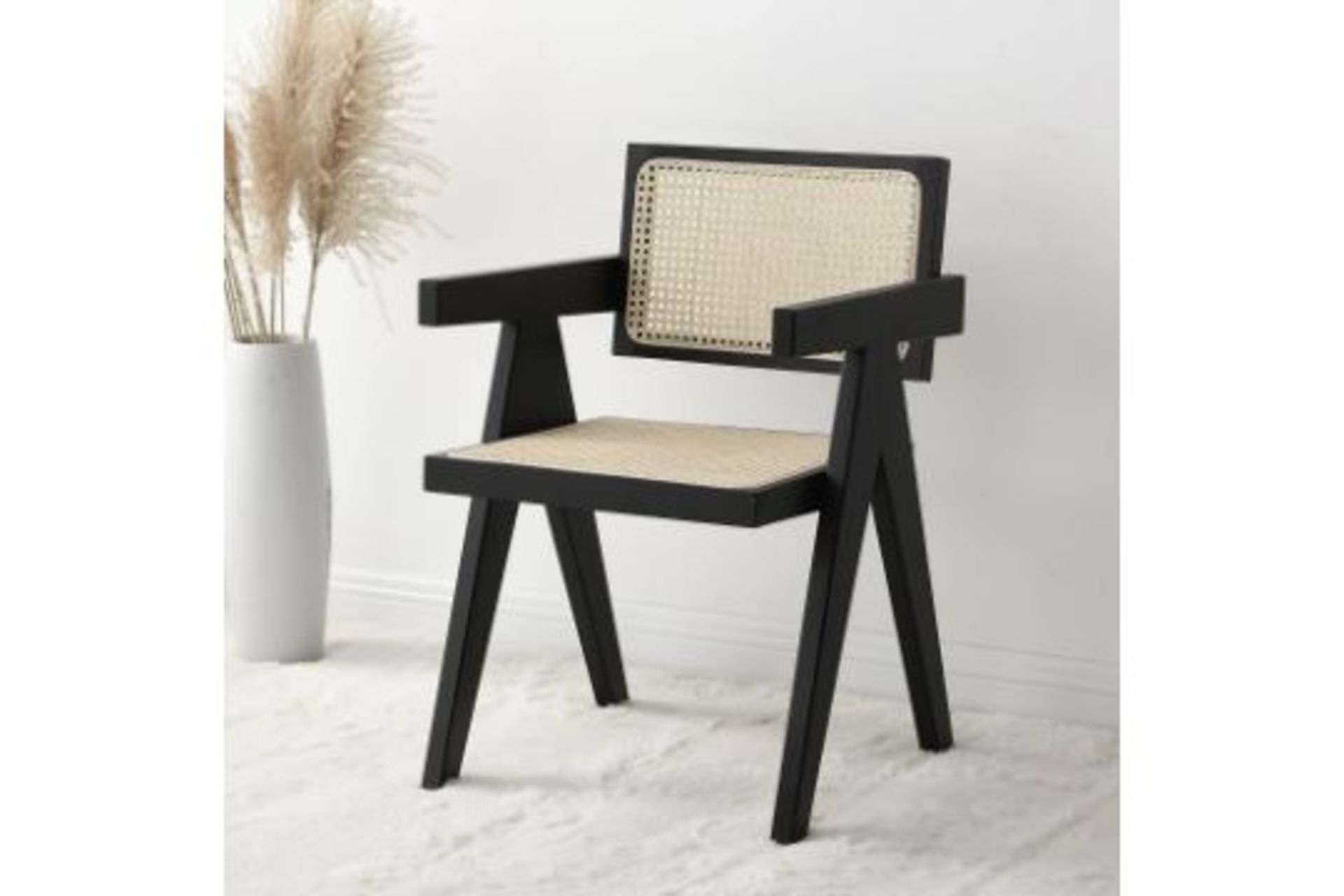 Jeanne Black Colour Cane Rattan Solid Beech Wood Dining Chair. - ER24. RRP £219.99. The cane