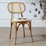 Anya Set of 2 Cane Rattan and Upholstered Dining Chairs, Light Walnut. - ER20. RRP £299.99.