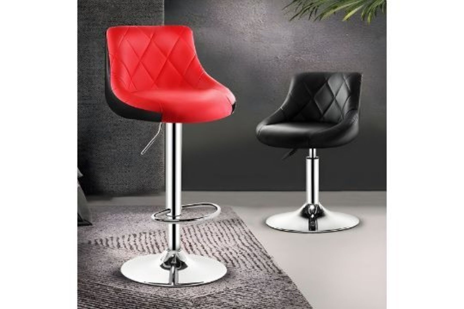 Contemporary Metal Barstool Low Back Faux Leather Footrest Furniture for Bar - 1 Piece Red-Black Bar