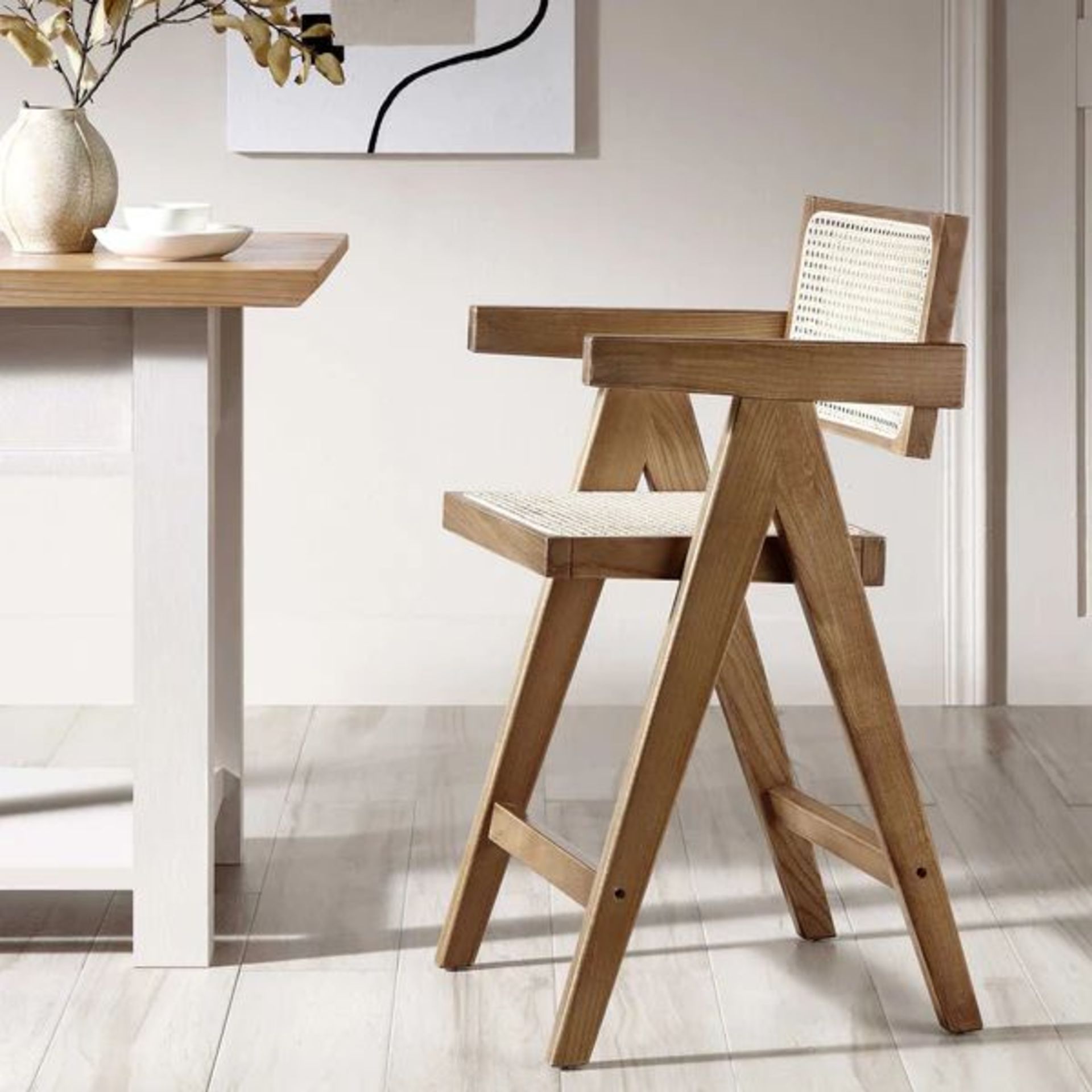 Jeanne Light Walnut Cane Rattan Solid Beech Wood Counter Stool. - ER20. RRP £239.99. The cane rattan - Image 2 of 2