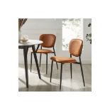 Kelmarsh Set of 2 Cognac Colour Vegan Leather Upholstered Dining Chairs. - ER24. RRP £199.99. Our