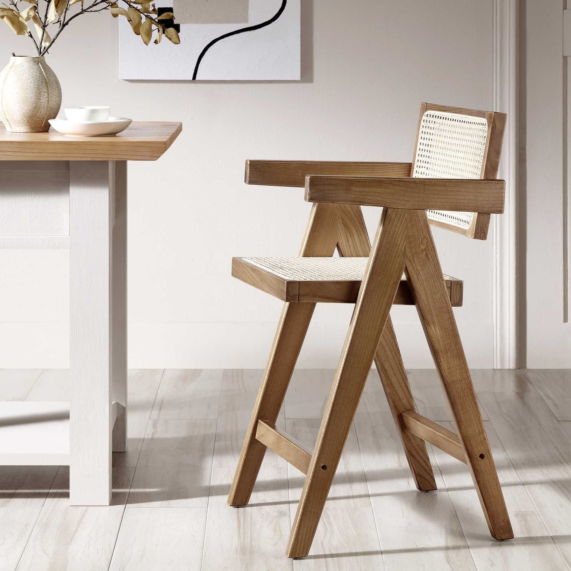 Jeanne Light Walnut Cane Rattan Solid Beech Wood Counter Stool. - ER31. RRP £239.99. The cane rattan - Image 2 of 2