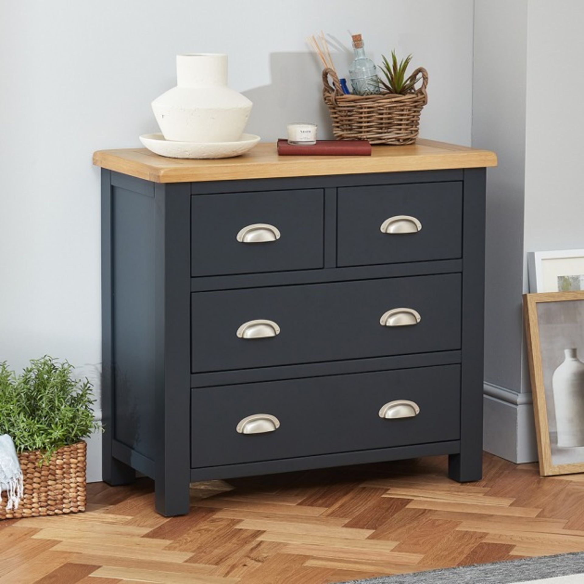 Cotswold Charcoal Grey Painted 2 over 2 Drawer Chest - ER31 *Design May Vary*