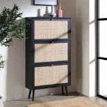 Frances Rattan 3 Tier Shoe Storage Cabinet, Black. - ER31. The cabinet has 3 tiers that fold out for