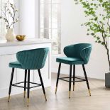 Langham Set of 2 Teal Velvet Upholstered Carver Counter Stools. - ER20. RRP £Newly launched as